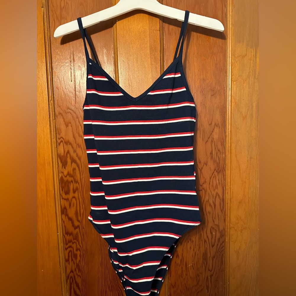 H&M Navy and Red Striped Top